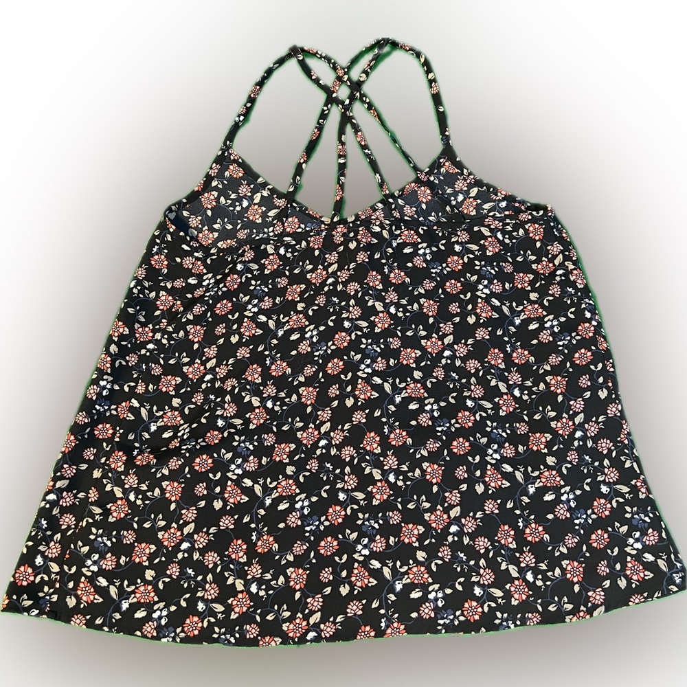 Hollister Floral Print Satin Strappy Back Tank Top